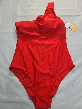 Women's Medium Coverage One Shoulder One Piece Swimsuit Tummy Control Red Size M